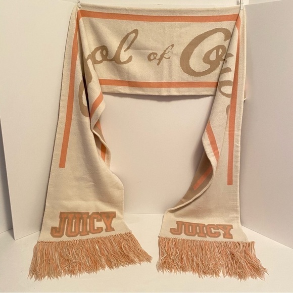 Juicy Couture Oversized Reversible School of Couture Scarf Peach/ Ivory/ Beige - Picture 12 of 15